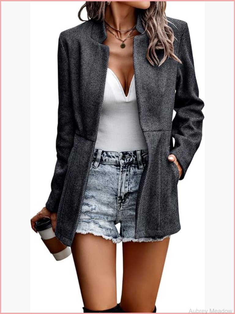 Long Sleeve Open Front Blazer Trench Coat Work Office Jacket Outwear